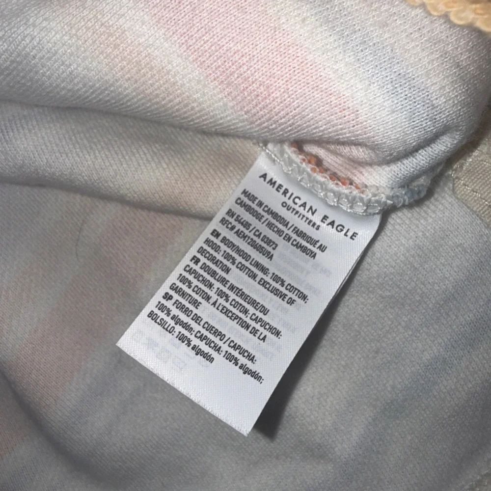 American Eagle‎ Henley Hoodie Small White Orange Blue Striped Seriously Lived-In